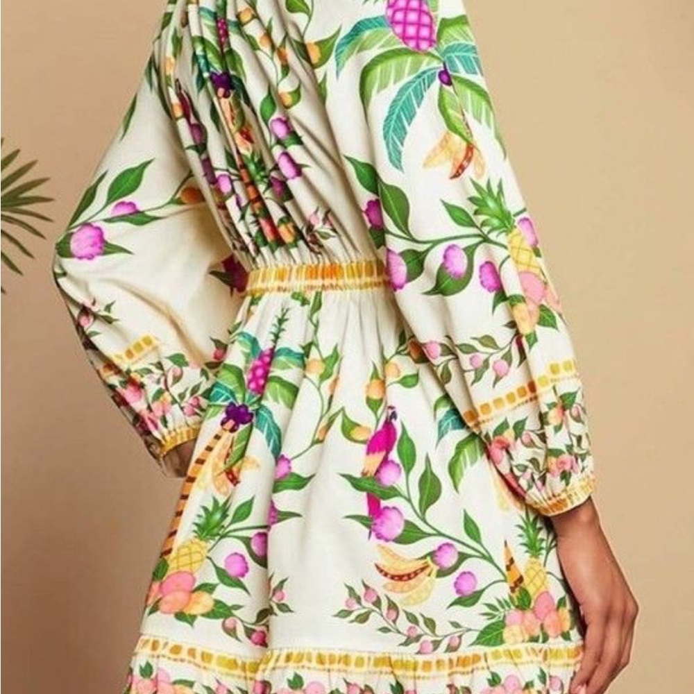 NWOT Sunday Up Yellow Green Dolce Vita Italy Lemon Printed Abstract Dress Small - Picture 2 of 9
